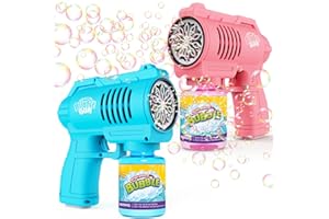 P PANACARE Bubble Machine Bubble Gun for Kids Silent Automatic 10 Hole with LED Bubbles Making to Bubble Maker Toys 10000+ Rich Bubbles/Min with 130ml Bubble Solution for Kids Birthday/Party (Blue and Pink)