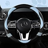 HighnessHwoo Car Steering Wheel Covers for Women Padded Carbon Fiber PU Leather Cute Auto Interior Accessories for Vehicle, Sedan, Universal, Anti Slip, Blue, Standard Size, 14.75-15.15in