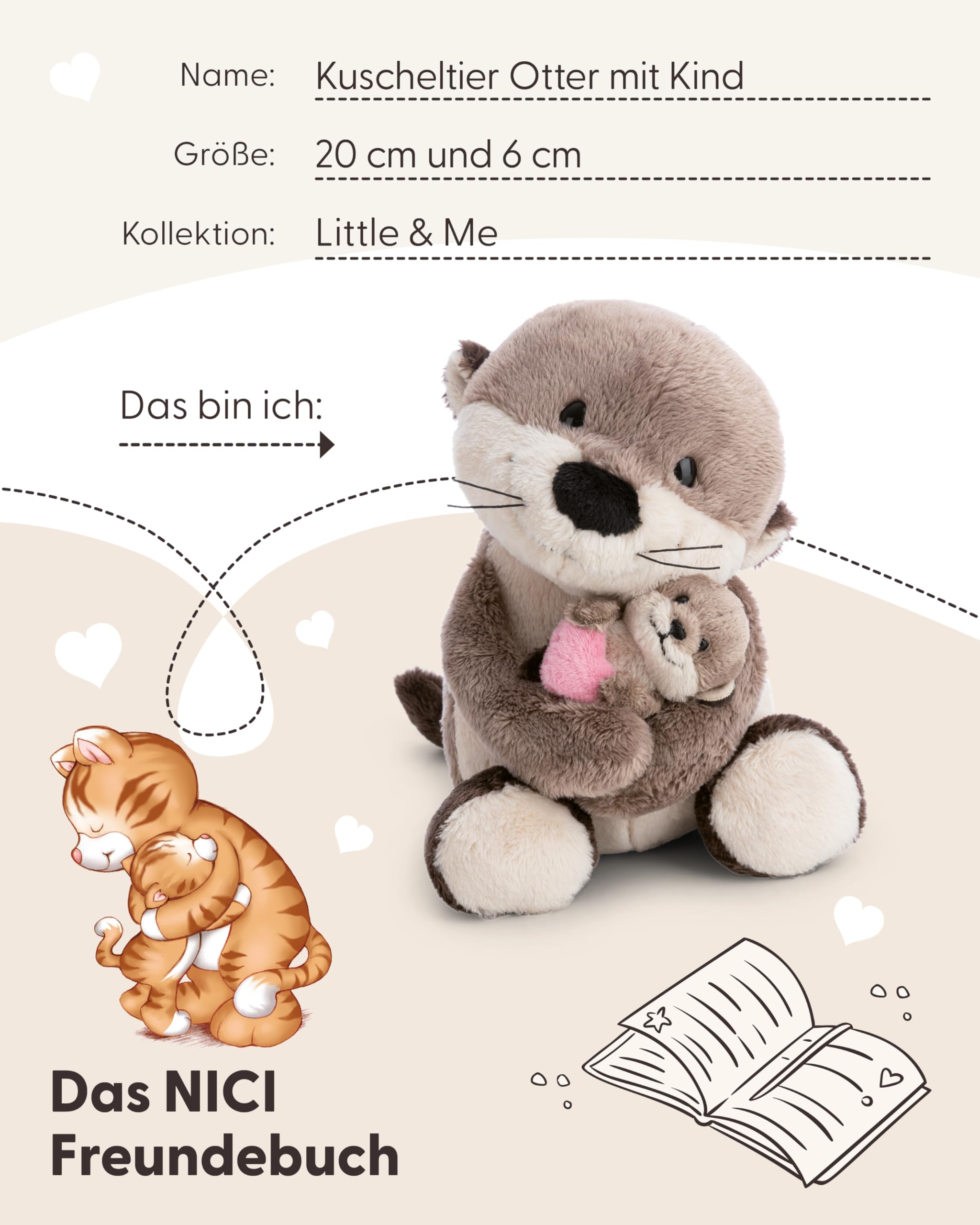 NICI Kuscheltier Otter 20cm mit Jungotter 6cm - braun - Stofftier aus weichem Plüsch, niedliches Plüschtier zum Kuscheln und Spielen, für Kinder & Erwachsene, tolle Geschenkidee - 62844 6