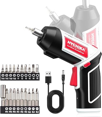 HYCHIKA Avvitatore a Batteria, Avvitatore Elettrico 6 Nm Cacciavite Elettrico 3.6 V 2.0 Ah, Luce LED, Cavo di Ricarica USB, Adatto per Riparazioni Domestiche DIY