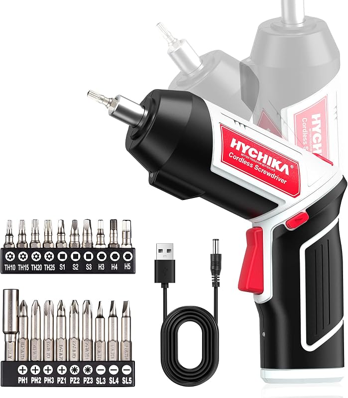 HYCHIKA Avvitatore a Batteria, Avvitatore Elettrico 6 Nm Cacciavite Elettrico 3.6 V 2.0 Ah, Luce LED, Cavo di Ricarica USB, Adatto per Riparazioni Domestiche DIY