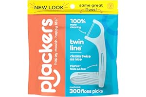 Plackers Twin Line Dental Floss Picks, Dual-Line Tuffloss, Easy Storage, Cool Mint Flavor, 300 Count