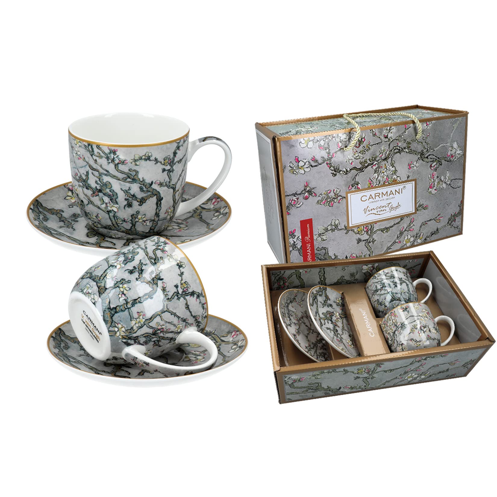 CARMANI - Vincent Van Gogh 'Almond Blossom' Set of 2 Porcelain Cup and Saucer 250ml