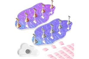 Corconess Press On Nail Stand Set - 2 Pcs Aurora Arcrylic Nail Holder for Painting Nails With A Mini Clear Nail Stand Base, Two Color Metal Nail Holders,Reusable Sticky Putty For Nail Art & Display
