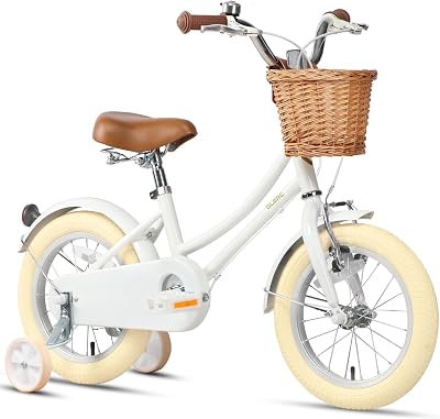 Glerc 14 Inch Kids Bike White with Basket Stabilisers Bell 3-5 Years