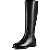 Abbleet 2026NEW Knee High Boots Winter Wide Calf Black Boots for Women Round Toe Side Zipper Low Block Heel Boots with Tall