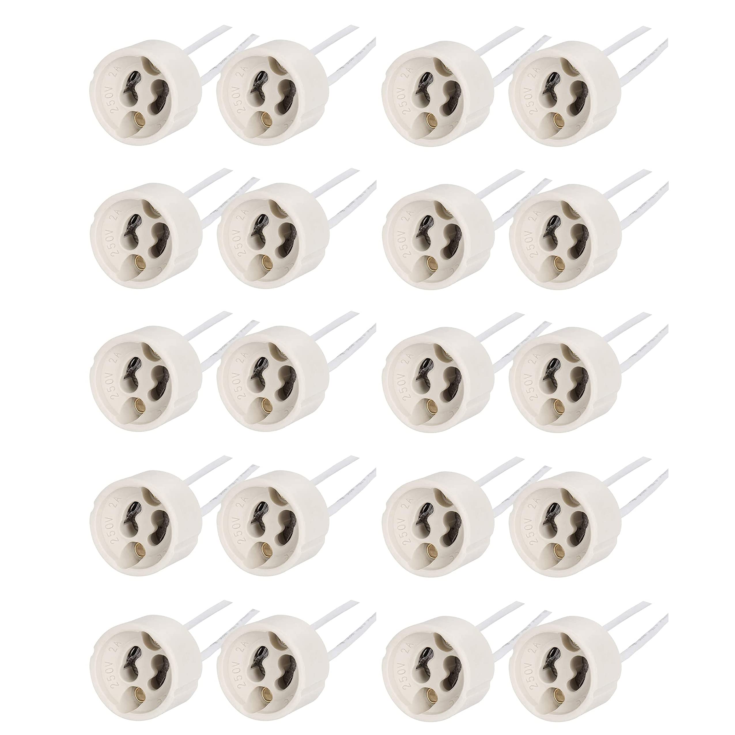 Hsthe Sea 20 Pcs GU10 Ceramic Socket Lamp Holder Silicone Wire Bulb Plug Lamp Socket for LED and Halogen