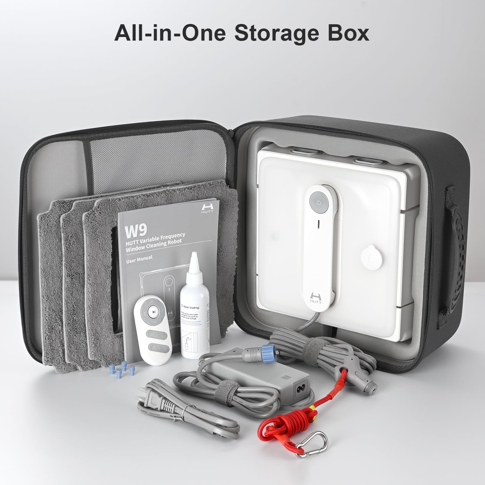 HUTT Robot de limpieza de ventanas automático W9 con 4 pulverizadores de agua, 3 compartimentos de presión mejorados, potencia de succión de 3800 Pa, sensores anticaída y detección de bordes, para ventanas de gran altura, azulejos y vidrio