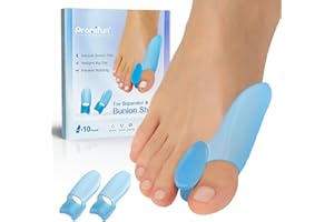 Promifun Bunion Cushion Protector, 10 Packs of Bunion Corrector Pads with Separator for Big Toe, Gel Shield for Foot Pain Relief, Calluses, Corns - Blue