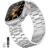 Bestig Compatible with Apple Watch Bands for Men Women 49mm 46mm 45mm 44mm 42mm Series 3 2 1, Stainless Steel Metal Business Wristband Strap for iWatch Ultra Series 11 10 9 8 7 6 SE 5 4, Silver