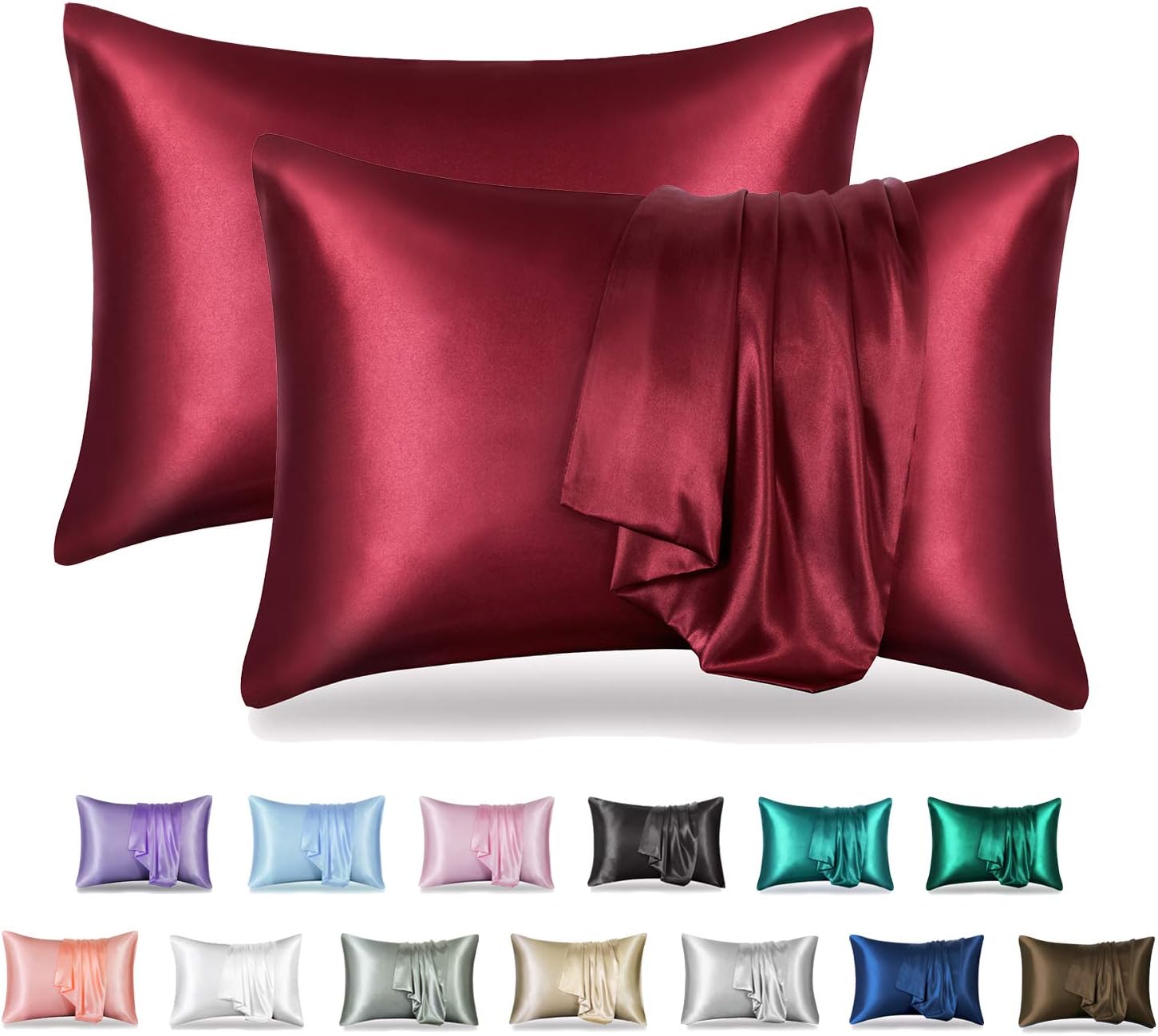 MR&HM Satin Pillowcase for Hair and Skin, 2 Pack Silky