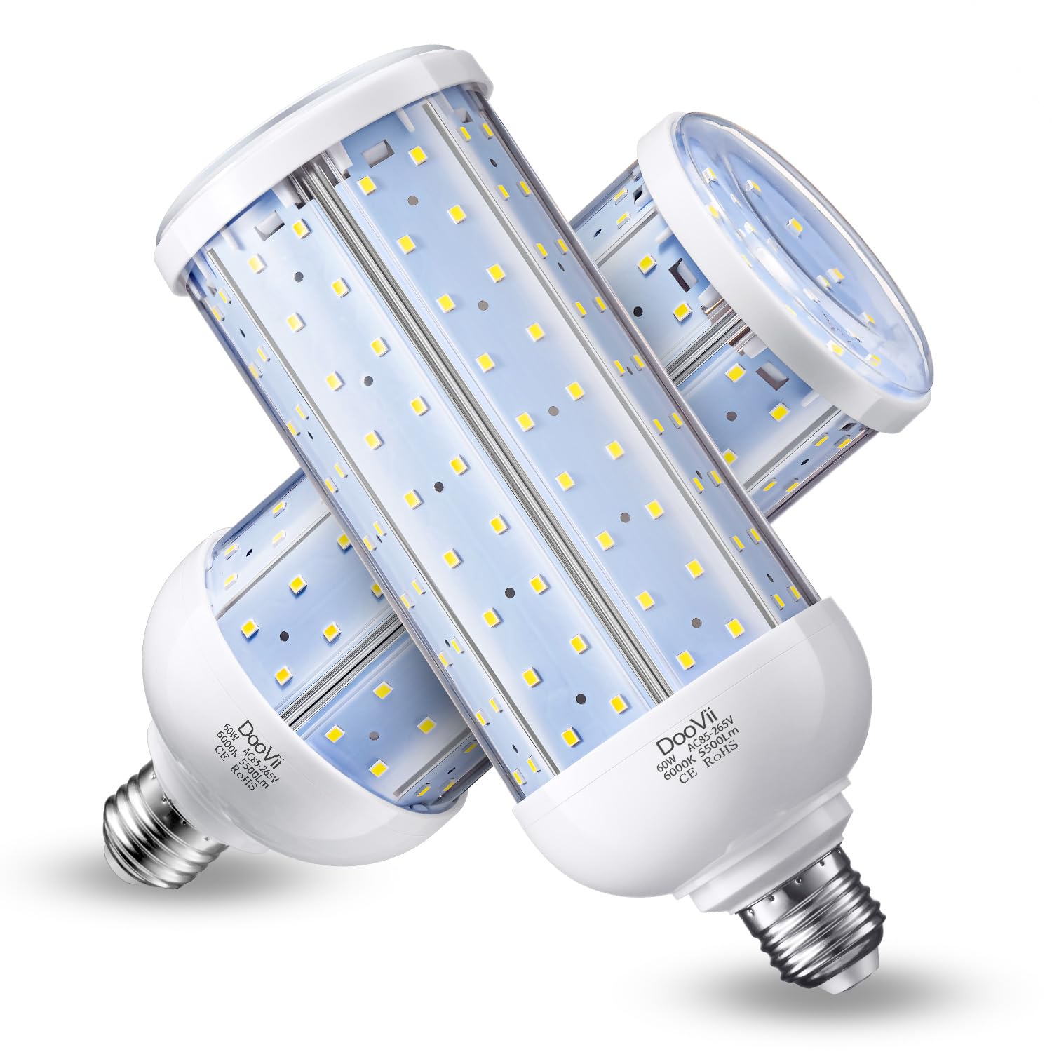Photo 1 of DooVii 2-Pack 500W Equivalent LED Corn Bulb,5500 Lumen 6000K,Cool Daylight LED Street and Area Light,E26/E27 Medium Base,for Outdoor Indoor Garage Warehouse High Bay Barn Backyard and More