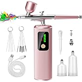 Airbrush Kit with Compressor - 48PSI High-Pressure, Non-Clogging Air Brush Set Cordless Rechargeable with 0.3mm Nozzle, Ideal for Painting, Modeling, Cake Decor, Pastry, Makeup, Nail Art (Pink)