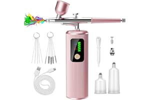 ISTARZIBERLLA Airbrush Kit with Compressor - 48PSI High-Pressure, Non-Clogging Air Brush Set Cordless Rechargeable with 0.3mm Nozzle, Ideal for Painting, Modeling, Cake Decor, Pastry, Makeup, Nail Art (Pink)