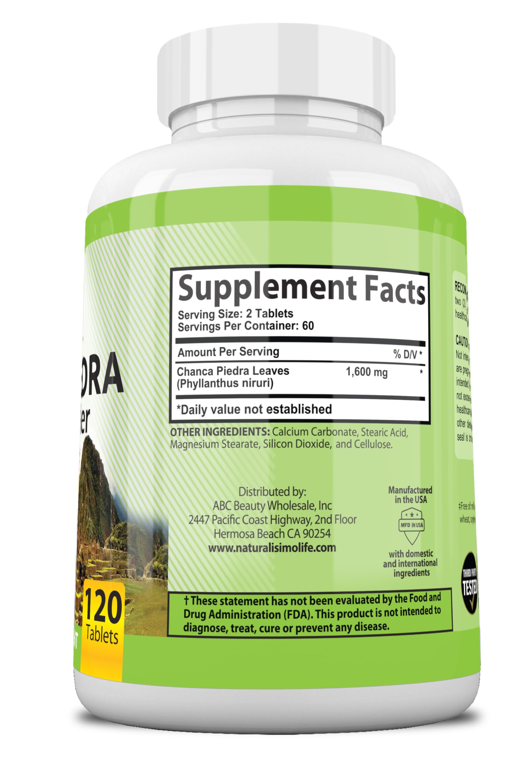 Chanca Piedra 1600 mg per Serving – 120 Tablets - Peruvian Chanca Piedra