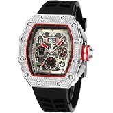 Mens Bling Punk Diamond Chronograph Watches Fashion Style Silicone Band Sports Wrist Watch