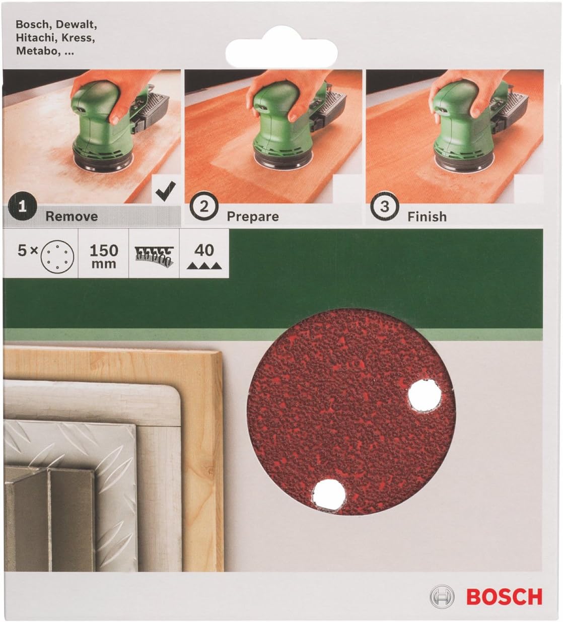 Bosch 2609256A29 Sanding Sheet Set for Random Orbit Sanders (5-Piece), Red, 150 mm - Image 3