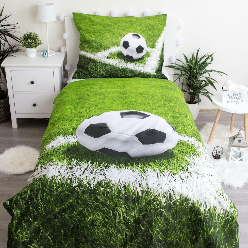 Jerry Fabrics Bedding Set - Single Reversible Football Duvet Cover with Pillow Sham, 100% Cotton, 140 x 200 + 70 x 90 cm