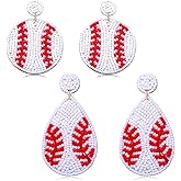 2 Pairs Beaded Baseball Earrings Sports Earring for Women Statement Game Team Sports Ball Dangle Drop Earrings Theme Party Jewelry Gifts