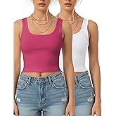 2Piece Crop Tops for Women, U Neck Sleeveless Tank Tops, Basic Cropped Racerback Going Out Tops Athletic Sports Shirts