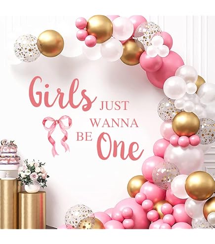 BOXOB Wandtattoo 'Girls Just Wanna Be One' - Rosa Schleife Zum 1. Geburtstag, Selbstklebend