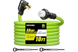FEIFANKE 50 Amp Generator Extension Cord, 10 Feet 50A RV Cord with Twist Locking Connectors NEMA 14-50P to Female SS2-50R & CS6364 STW 6/3+8/1 AWG Gauge Heavy Duty Cable Wire for RV Camper & House, ETL Listed