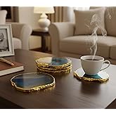 eSplanade Natural Agate Coasters Bar Beer Coffee Tea Coaster - Set of 4 Coasters - Perfect Table Accessories Tableware (Blue) (Green)