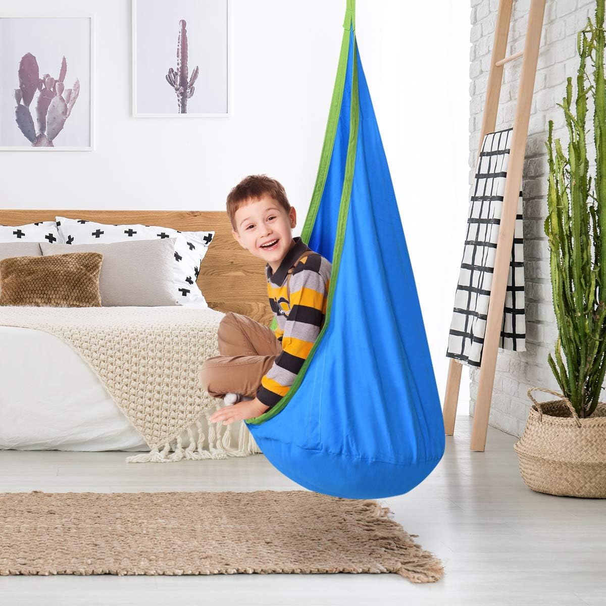 HAPPYGRILL Kids Pod Swing Chair, Child Hanging Hammock for Indoor Outdoor Nook Sensory Seat