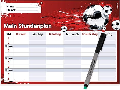 Younikat Fussball Stundenplan Abwischbar I Din A4 I Ruckseite Selbstklebend I Jungen Jungs Teenager Cool I Mit Stift I Geschenk Idee I Dv 644 Amazon De Burobedarf Schreibwaren