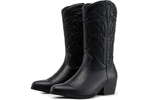 Dodow Womens Cowboy Boots Western Cowgirl Pointed Toe Zipper Mid Calf Boots