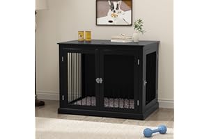 PUPETPO Dog Crate Furniture with Cushion, Dog Crate End Table Large, Indoor Dog Kennel, Dog House, Dog Cages for Large Dogs, Furniture Style Dog Crate with Flip-top, Chew-Proof Metal Bars, Black