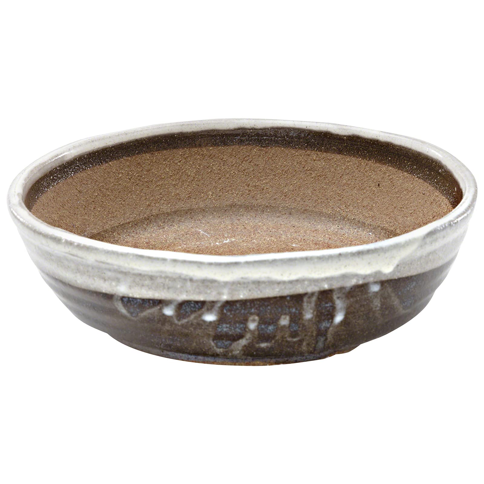 Wazakura Shigaraki Series Stripe Glazed Ceramic Bonsai Pot with Drainage 21cm (8.2") MADE IN JAPAN Handmade Garden Training Container, Japanese Flower Planter, Succulent Bowl - White Stripe 21cm Large