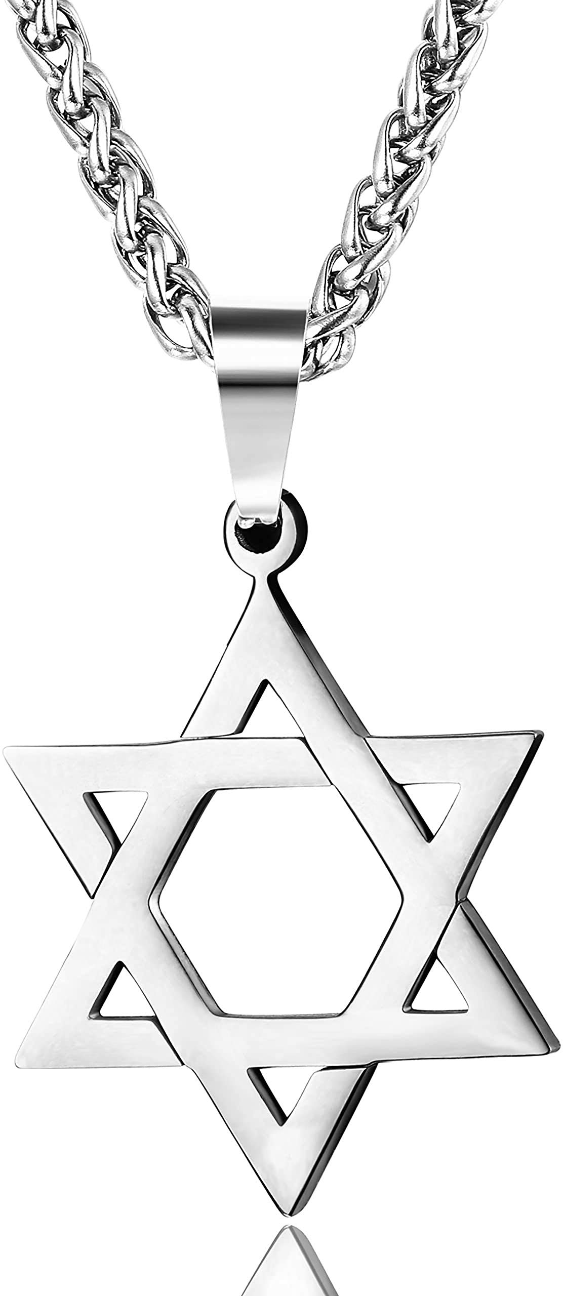 ADRAMATA Star of David Pendant Necklace for Men Women Stainless Steel Jewish Jewelry Hexagram Necklace 20" Gold/Black/Silver