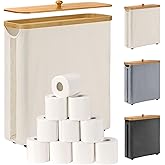 LAYVIC Toilet Paper Storage Basket with Bamboo Lid, Large Storage for Up to 9 Mega Rolls or 12 Regular Rolls, Toilet Paper Organizer for Bathroom (Beige)