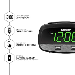 Sharp Digital Clock with Alarm and Dual USB