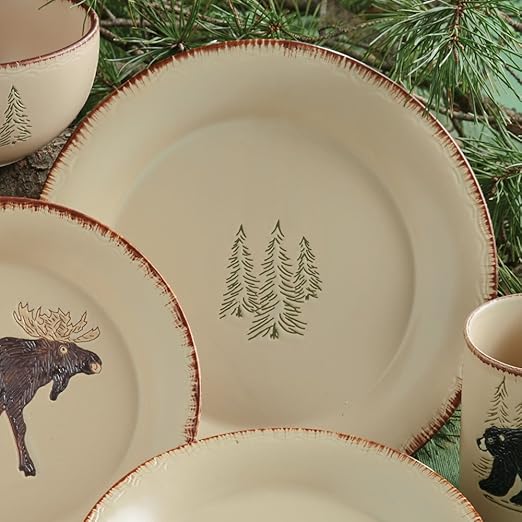Amazon Com Bear Moose Stoneware Lodge Dinner Plate Cabin