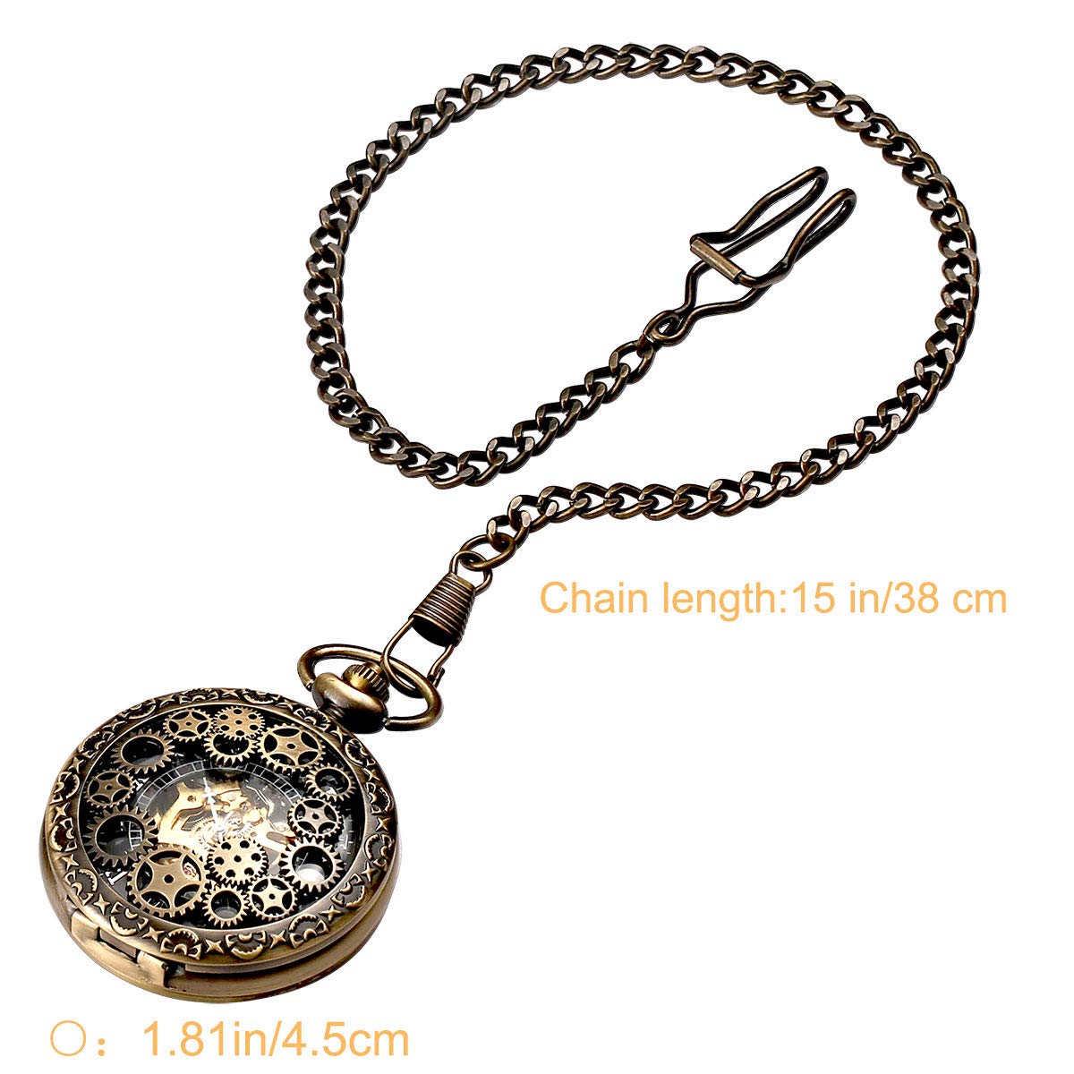 BOSHIYA Vintage Mechanical Pocket Watches for Men Luminous Steampunk Pocket Watch with Chain Black Skeleton Dial Roman Numberals Pocketwatch Gifts for Fathers Day