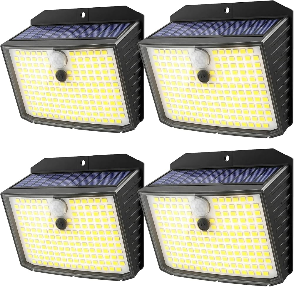 CLAONER Solar Security Lights Outdoor 158 LED Motion Sensor 3 Modes 4 Pack