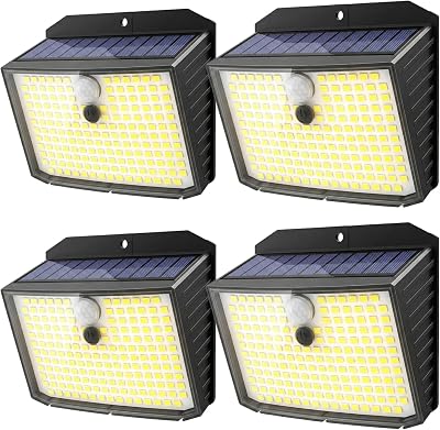 CLAONER Solar Security Lights Outdoor 158 LED Motion Sensor 3 Modes 4 Pack