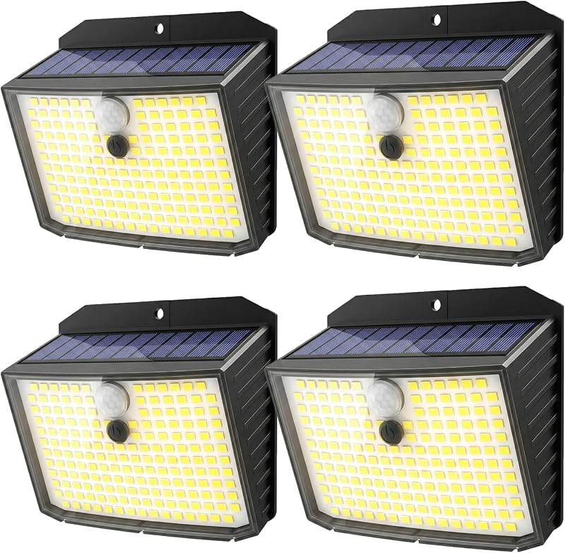 CLAONER Solar Security Lights Outdoor 158 LED Motion Sensor 3 Modes 4 Pack