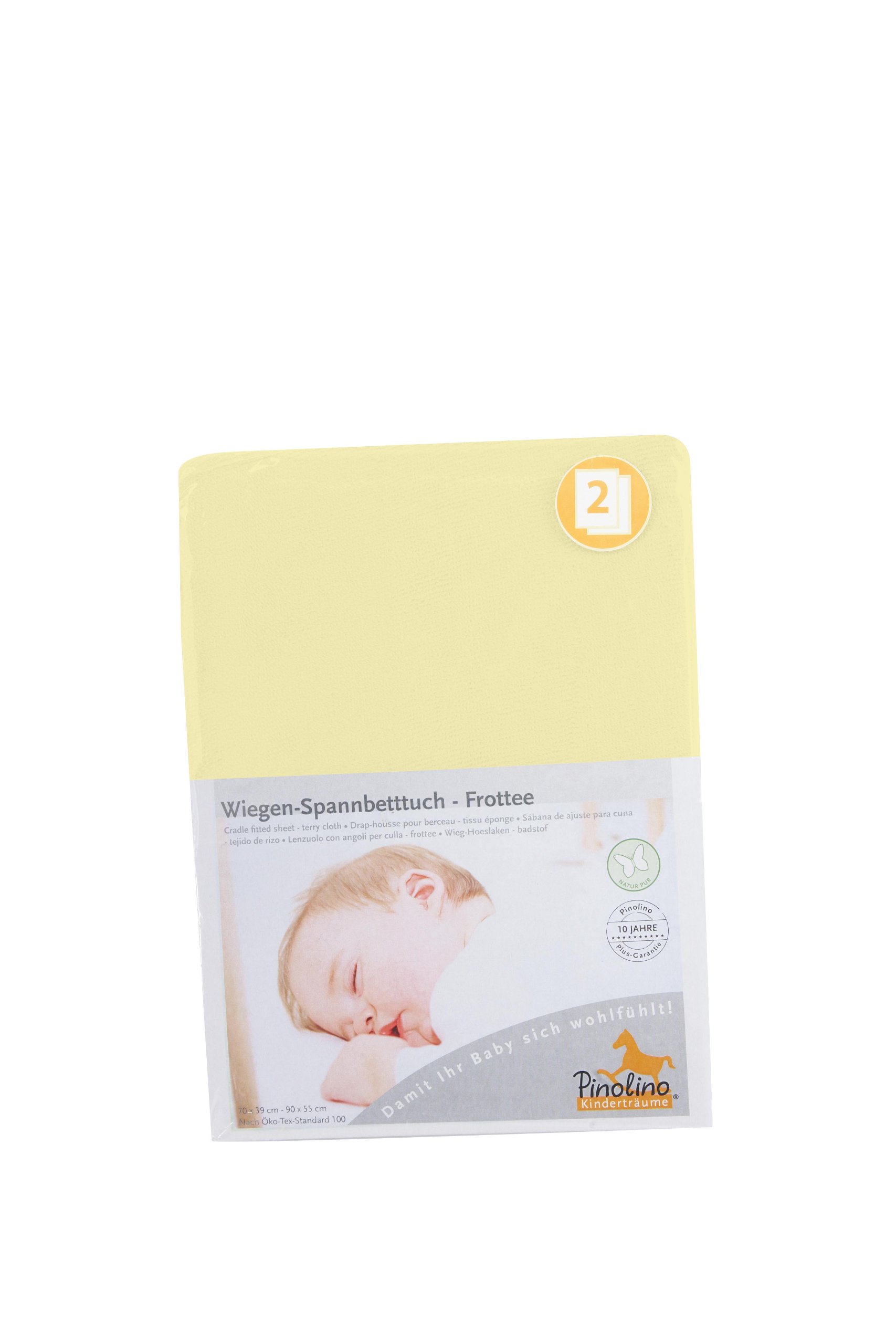 Pinolino Terry Cloth Fitted Sheet for Add-On-Bed Cradle and Pram (Yellow, Pack of 2)