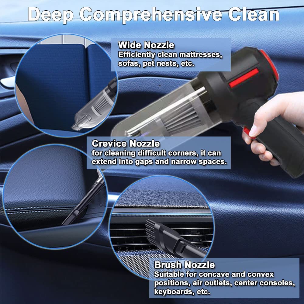 ADPTOYU 3-in-1 Portable Small Cordless handheld Vacuum Cleaner Rechargeable with 9000PA Powerful Suction for Car/Office/Home
