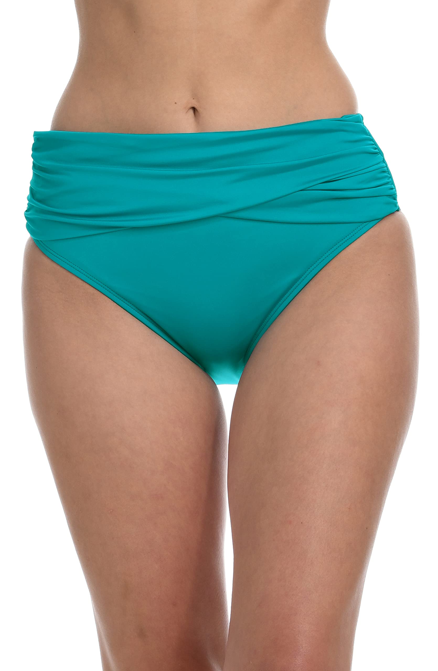 La Blanca Women’s Island Goddess Banded Mid Waist Pant Bikini Swimsuit Bottom, Turquoise, 16