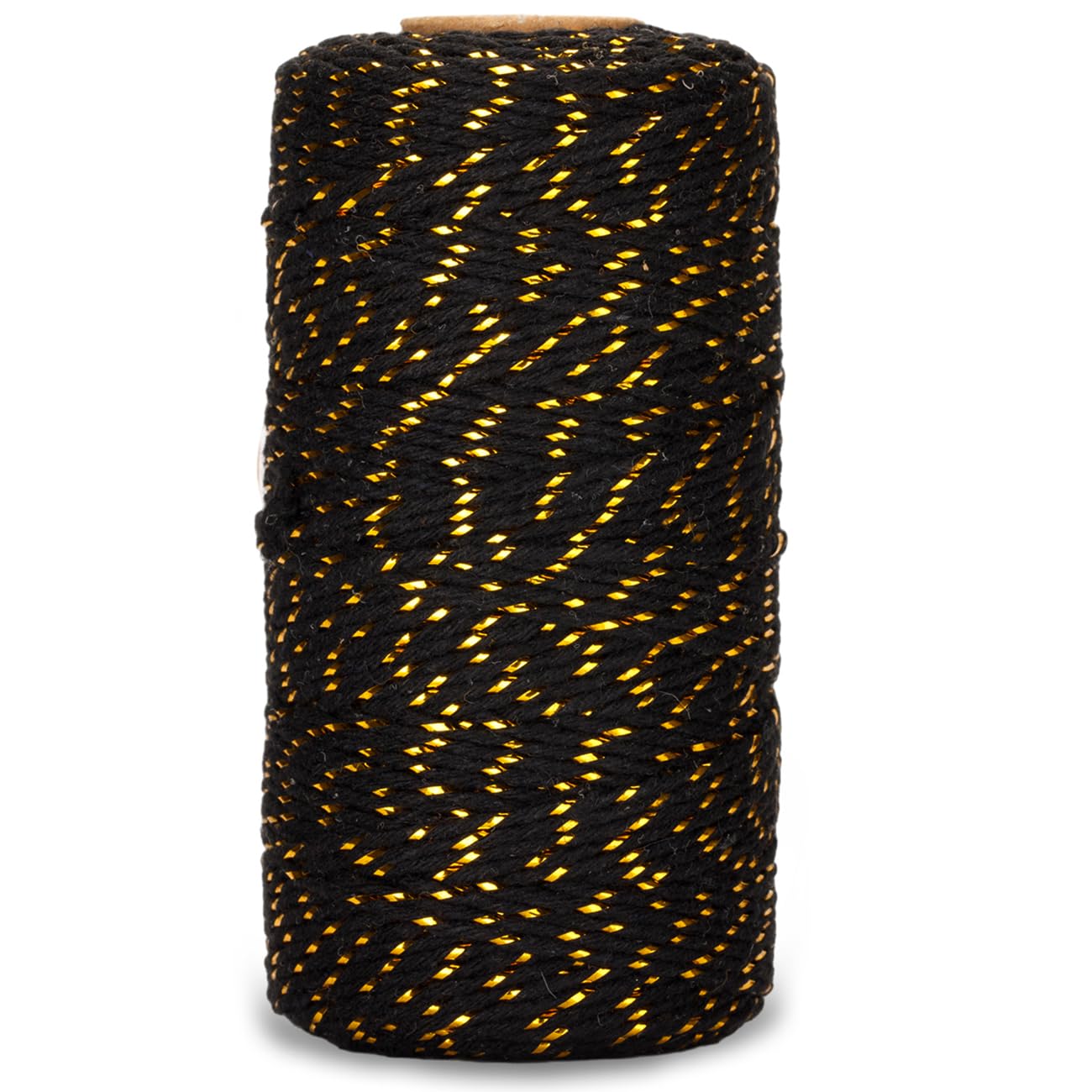 G2PLUS Christmas String - Black Cotton Twine with Gold Glitter, 2MM, 100M for DIY Gift Decorations