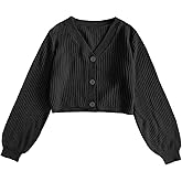 SOLY HUX Women's V Neck Cardigan Sweater Button Down Lantern Long Sleeve Knit Crop Cardigans