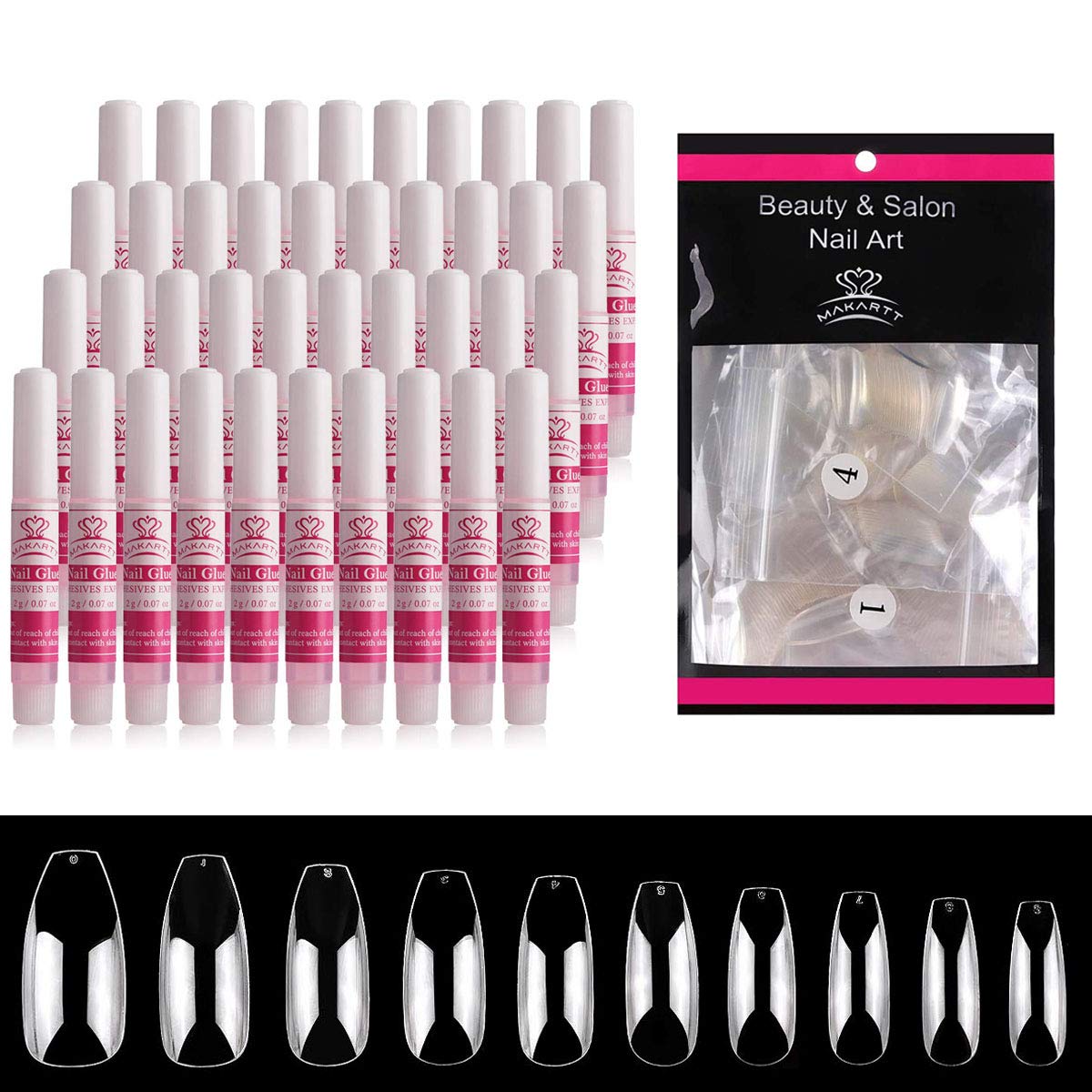 Makartt 40Pcs Nail Glues Bulk for Acrylic Nails with Coffin