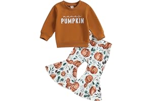 wybzd Baby Girl Halloween Outfit Pumpkin Pie Crewneck Sweatshirt Shirt Top Bell-Bottom Pants Sets Cute Toddler Clothes