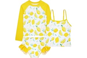 Funnycokid Girls Swimsuit 3 Pieces Long Sleeve Rash Guard Set Tankini Bathing Suits Summer Kids Swimwear 3-10 Years