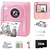 Instant Print Camera for Kids, 1080P Video Camera with 3 Print Rolls, 32GB Card & Cute Cover, Gift for Girls Boys Age 3-12, Toddler Digital Camera with Games, Filters, Music – Pink
