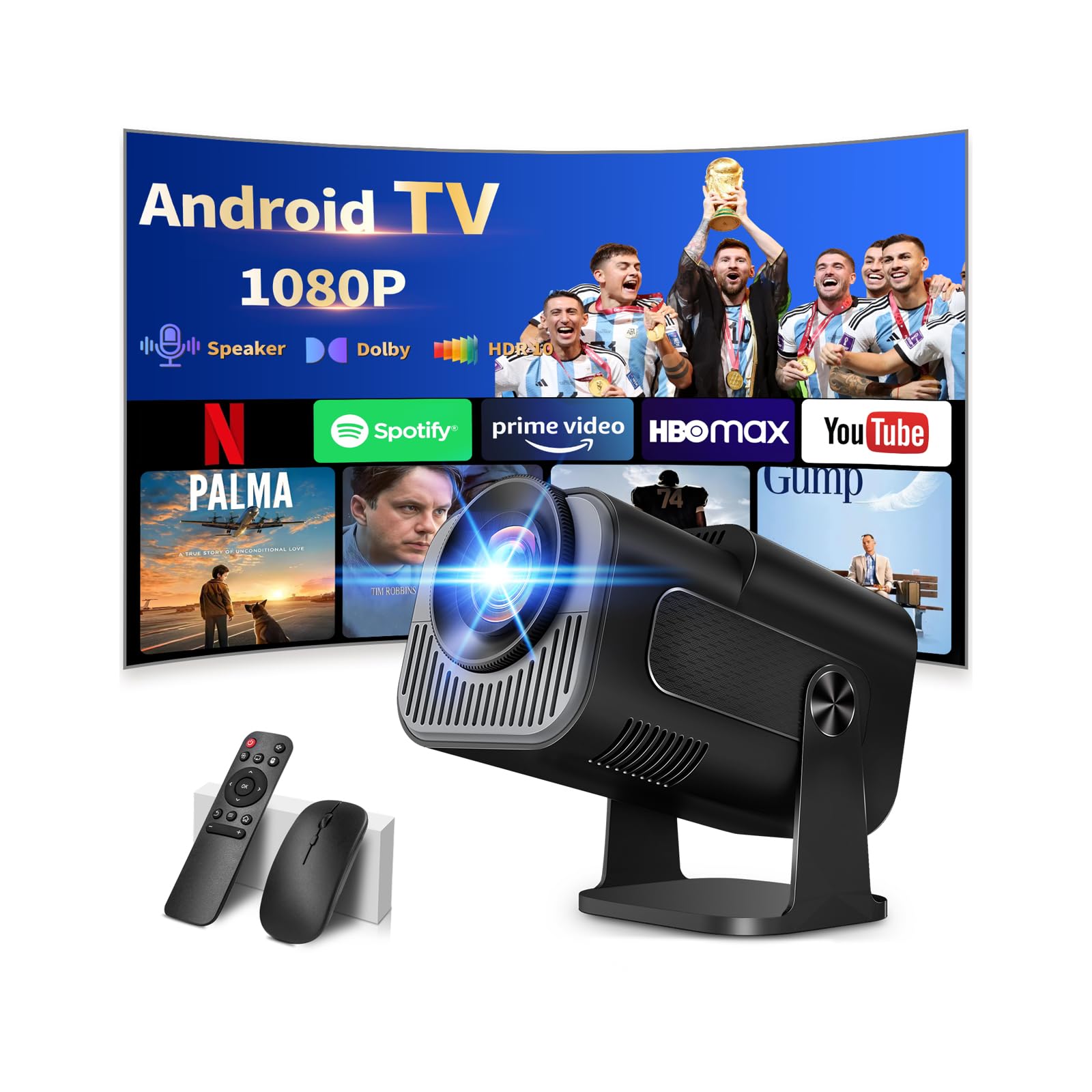 Photo 1 of ?Built-in Apps?Projector 1080P Full HD, 4K Projector with 270° Rotation,Portable Projector WiFi 6 & Bluetooth 5.2 Support,Featuring Auto Keystone Correction,HDMI/USB Connectivity Projector Black